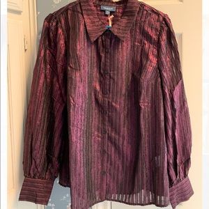 ModCloth Burgundy Metallic Collared Sheer Blouse
